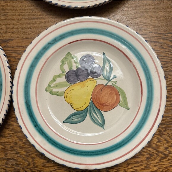 Vintage Hand Painted Fruit Salad Luncheon Set of 4 Plates 8.5" Made in Italy - Picture 3 of 11